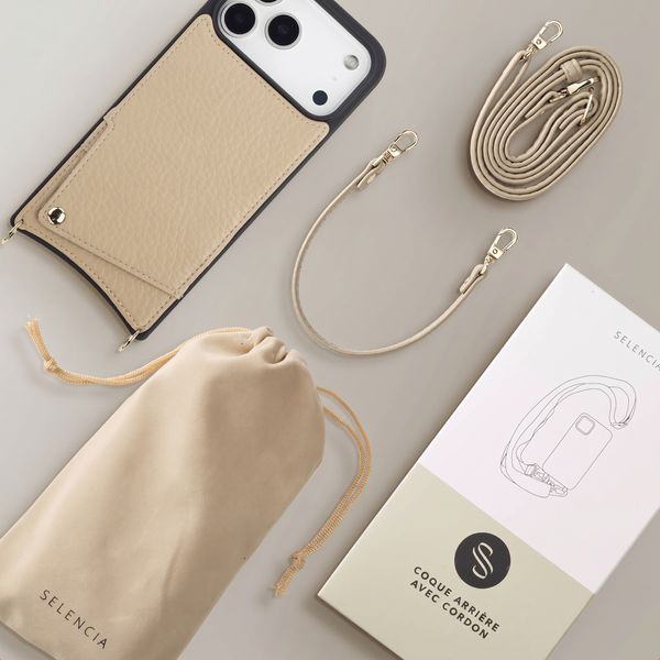 Selencia Coque de télephone Nova avec cordon et porte-cartes Apple iPhone 18 Pro / 17 Pro - Beige