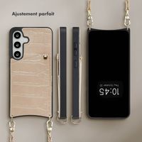 Selencia Coque de télephone Nova Croco avec cordon et porte-cartes Samsung Galaxy S25 / S24 - Beige