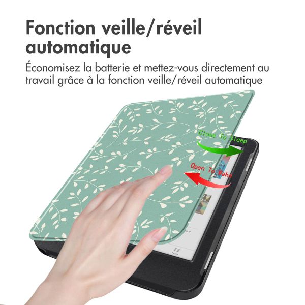 imoshion Design Slim Hard Case Sleepcover Kobo Clara Colour / BW - Smoke Green Flowers