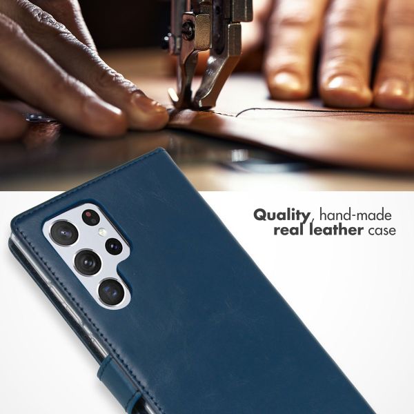 Selencia Étui portefeuille en cuir véritable Samsung Galaxy S22 Ultra - Bleu