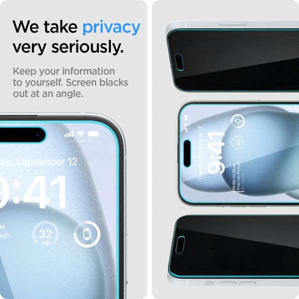 Spigen Protection d'écran en verre trempé GLAStR Privacy Applicator - lot de 2 Apple iPhone 16 Plus / 15 Plus