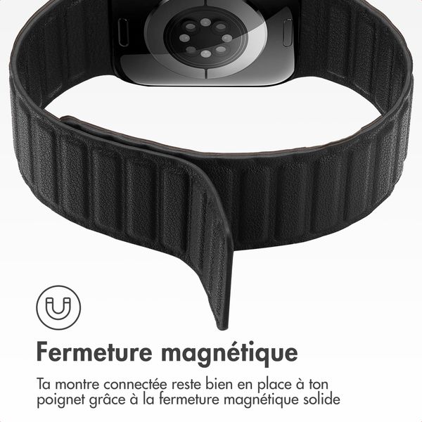 Accezz Bracelet en cuir véritable magnétique Apple Watch | 38/40/41/42 mm - Noir