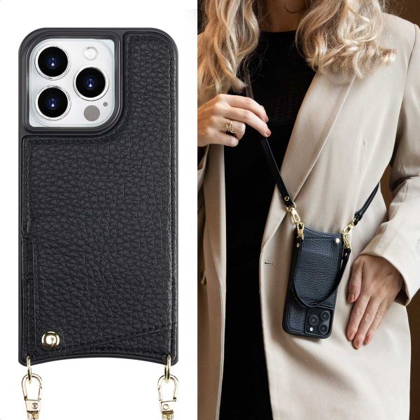 Selencia Coque de télephone Nova avec cordon et porte-cartes Apple iPhone 15 Pro - Noir