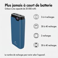 imoshion Batterie externe 20 000 mAh - Chargeur rapide 22,5 W - USB-C / USB-A - Bleu