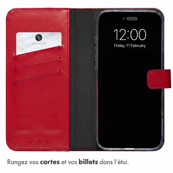 Selencia Étui portefeuille en cuir véritable Apple iPhone 18 Pro Max / 17 Pro Max - Rouge
