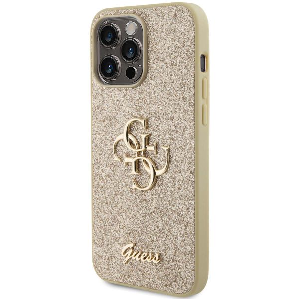 Guess Coque 4G Metal Logo Glitter Apple iPhone 15 Pro Max - Doré
