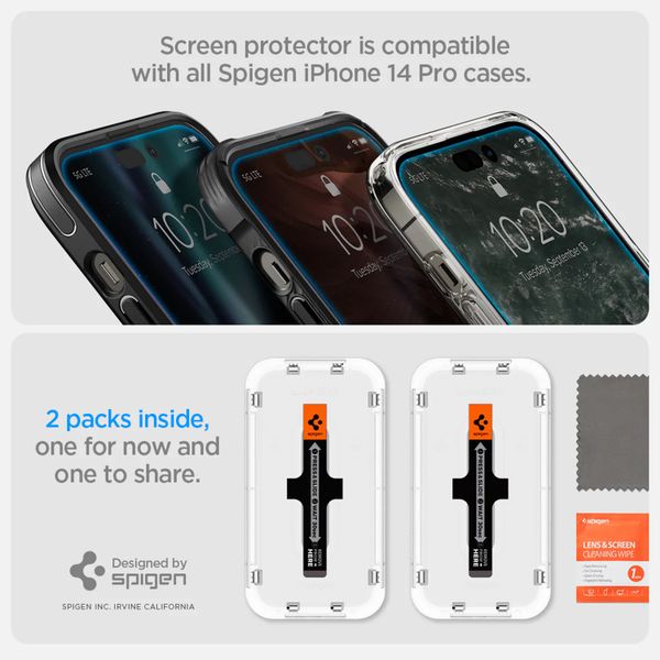 Spigen Protection d'écran en verre trempé GLAStR Fit 2 Paquets + Applicator Apple iPhone 14 Pro