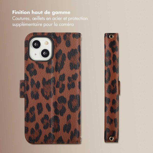 Selencia Étui de télephone portefeuille imprimé léopard Sabi Apple iPhone 14 / 13 - Mocha Brown