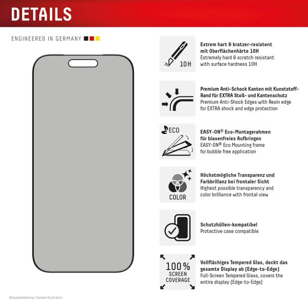Displex Protection d'écran en verre trempé Privacy Apple iPhone 17 / 17 Pro