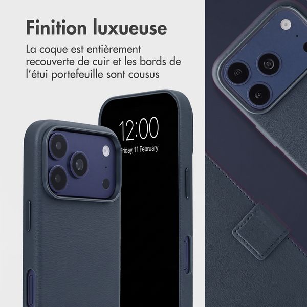 Accezz Étui de télephone portefeuille en cuir 2-en-1 avec MagSafe Apple iPhone 18 Pro / 17 Pro - Nightfall Blue
