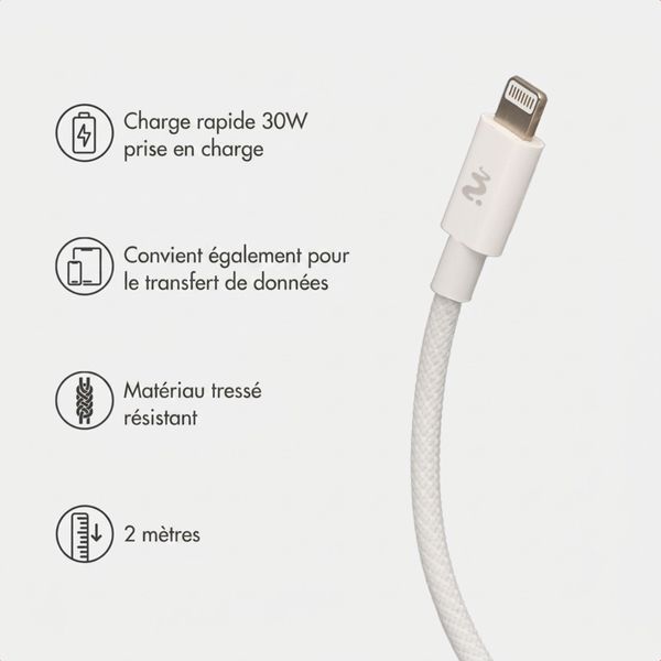 imoshion Câble USB-C vers Lightning Tressé 30 W - 2 mètres - Blanc