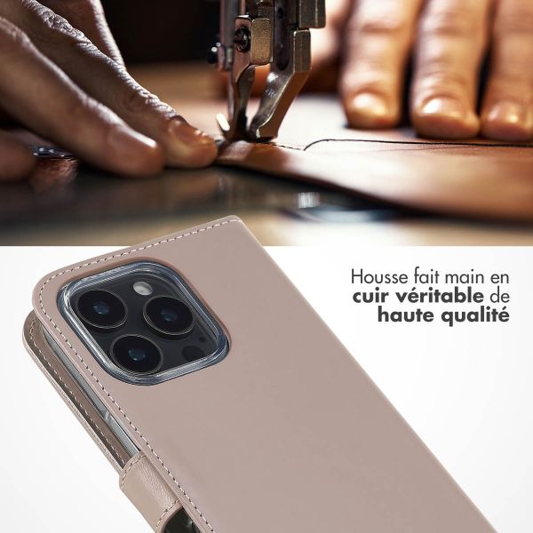 Selencia Étui portefeuille en cuir véritable Apple iPhone 16 Pro Max - Dusty Pink