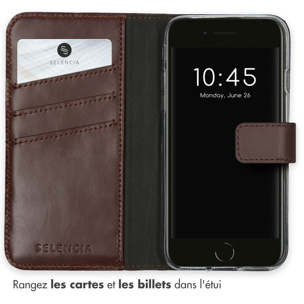 Selencia Étui portefeuille en cuir véritable Apple iPhone SE (2022 / 2020) / 8 / 7 / 6(s) - Marron