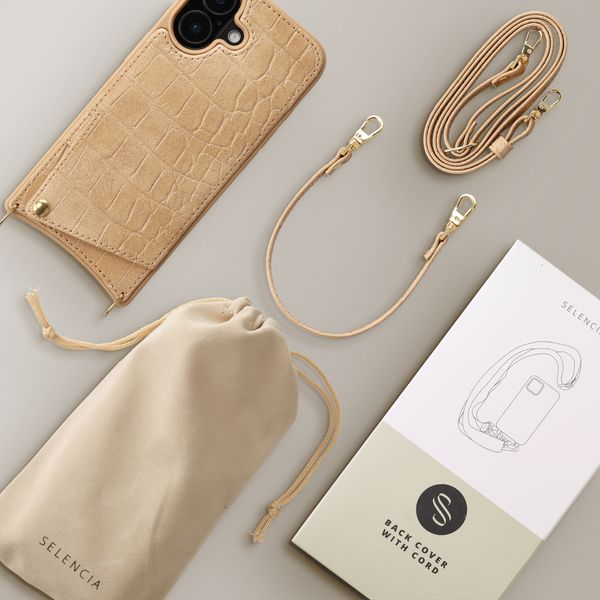 Selencia Coque de télephone Nova Croco avec cordon et porte-cartes Apple iPhone 17 - Toasted Almond