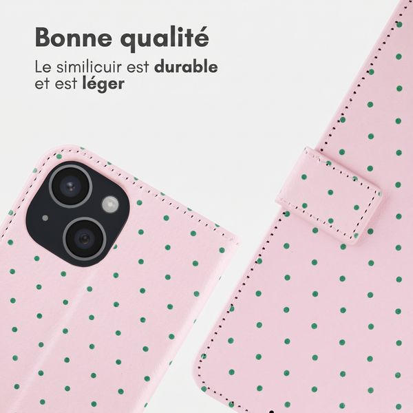 imoshion Étui de télephone portefeuille Design Apple iPhone 15 - Happy Dots