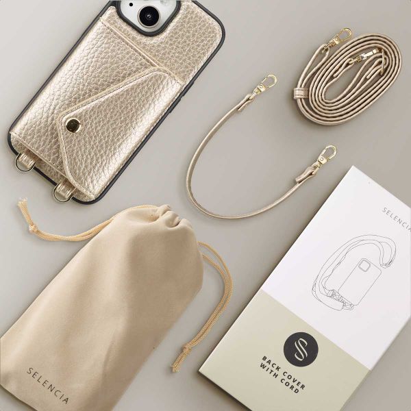 Selencia Coque de télephone Sera avec cordon et porte-cartes enveloppe Apple iPhone 15 - Champagne