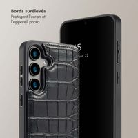 Selencia Coque de télephone Nova Croco avec cordon et porte-cartes Samsung Galaxy S24 - Noir