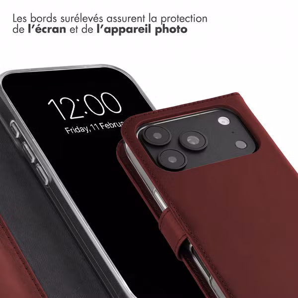 Selencia Étui portefeuille en cuir véritable Apple iPhone 18 Pro Max / 17 Pro Max - Burgundy