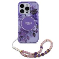 Guess MagSafe IML Flowers Case avec beads strap Apple iPhone 15 Pro - Purple