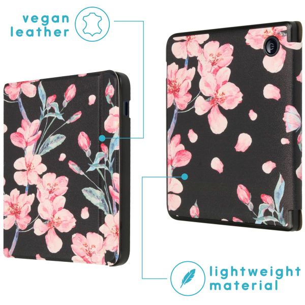 imoshion Design Slim Hard Sleepcover avec support Kobo Libra 2 / Tolino Vision 6 - Blossom Watercolor Black