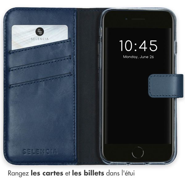 Selencia Étui portefeuille en cuir véritable Apple iPhone SE (2022 / 2020) / 8 / 7 / 6(s) - Bleu