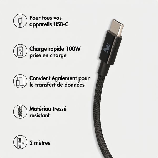 imoshion Câble USB-C vers USB-C Tressé 100 W - 2 mètres - Noir
