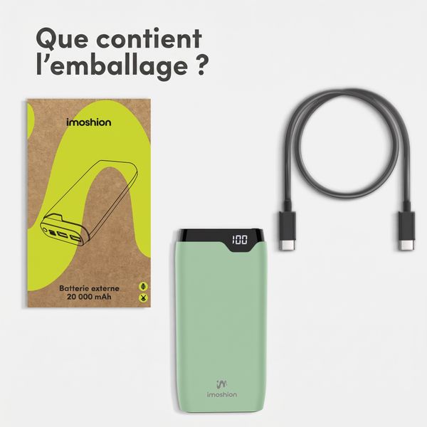 imoshion Batterie externe 20 000 mAh - Chargeur rapide 22,5 W - USB-C / USB-A - Vert