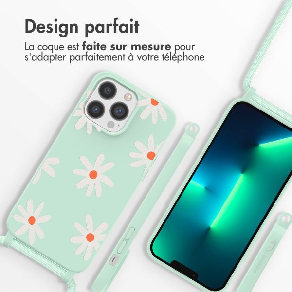 imoshion Coque design en silicone avec cordon Apple iPhone 13 Pro - Green Flower Distance