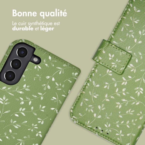 imoshion Étui de télephone portefeuille Design Samsung Galaxy S21 - Green Flowers