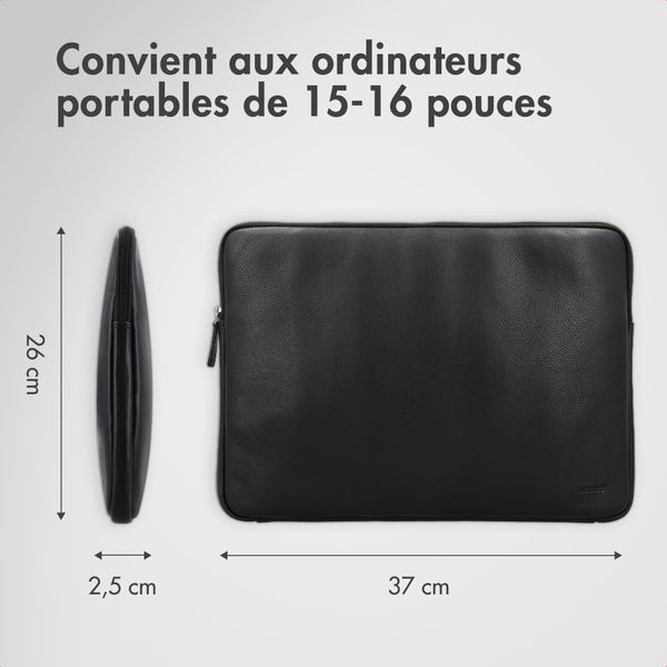 Accezz Pochette ordinateur Leather avec fermeture éclair 15-16 pouces - Noir