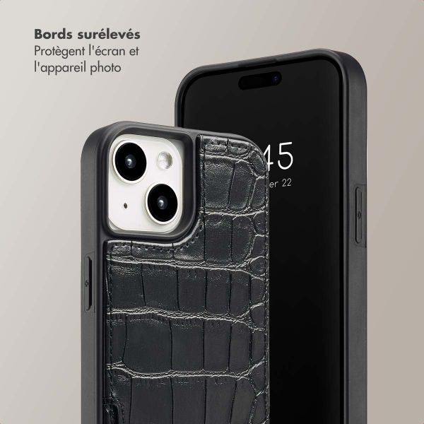 Selencia Coque de télephone Nova Croco avec cordon et porte-cartes Apple iPhone 15 - Noir
