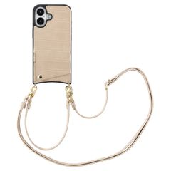 Selencia Coque de télephone Nova Croco avec cordon et porte-cartes Apple iPhone 16 - Beige