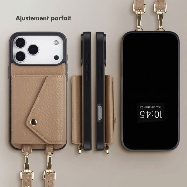 Selencia Coque de télephone Sera avec cordon et porte-cartes enveloppe Apple iPhone 18 Pro Max / 17 Pro Max - Taupe