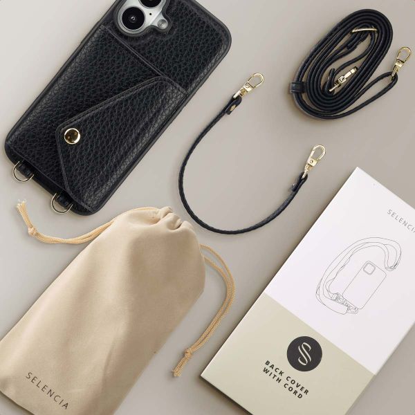 Selencia Coque de télephone Sera avec cordon et porte-cartes enveloppe Apple iPhone 16 - Noir