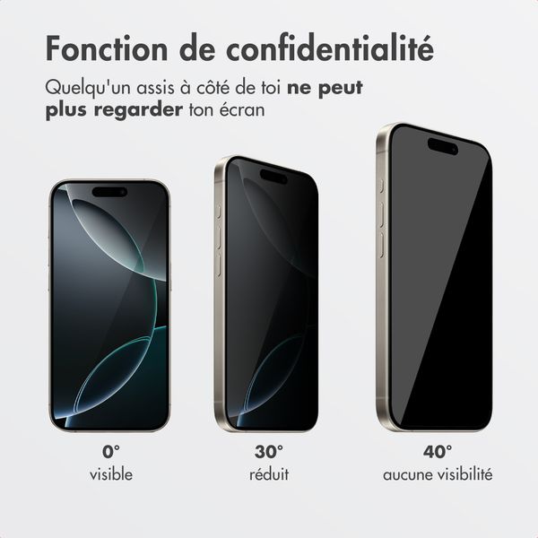 Accezz Protection d'écran en verre trempé avec filtre de confidentialité + Applicateur Apple iPhone 16 Pro
