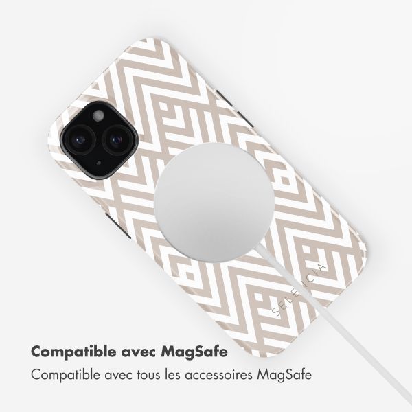 Selencia Coque arrière Vivid avec MagSafe Apple iPhone 15 - Beige Zigzag