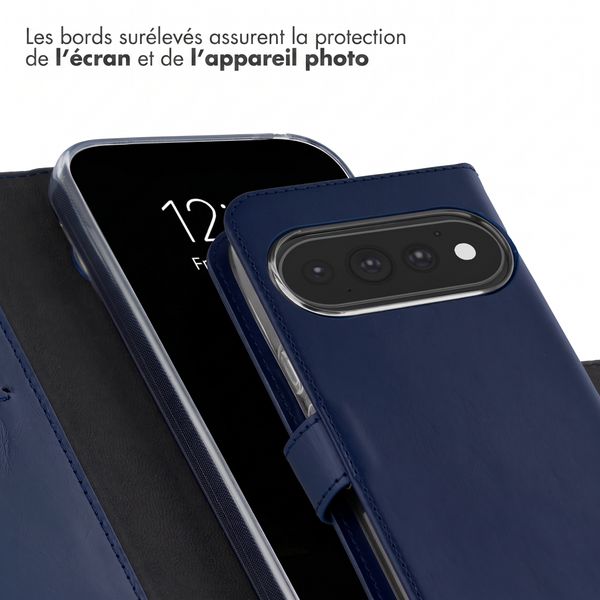 Selencia Étui portefeuille en cuir véritable Google Pixel 11 / 11 Pro - Bleu foncé