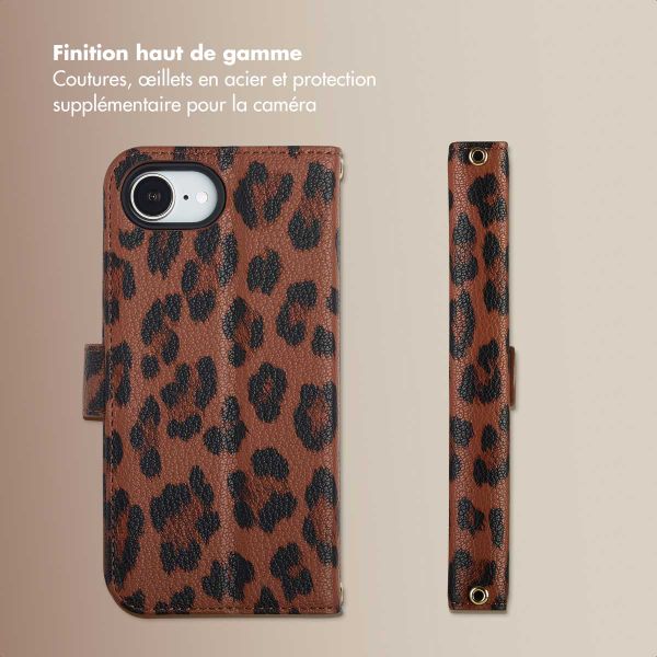 Selencia Étui de télephone portefeuille imprimé léopard Sabi Apple iPhone 17e / 16e - Mocha Brown