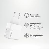 imoshion Adapteur secteur - Chargeur - USB-C + USB-A - Power Delivery et Quick Charge - 35W - Blanc