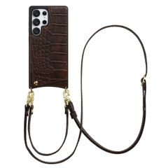 Selencia Coque de télephone Nova Croco avec cordon et porte-cartes Samsung Galaxy S25 Ultra - Choco Brown