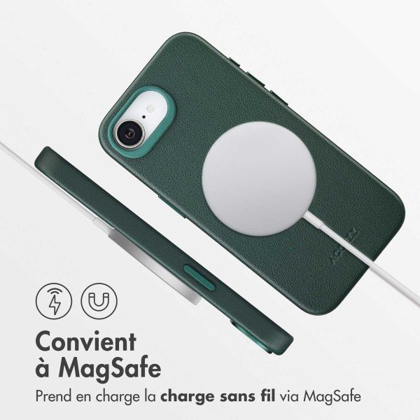Accezz Coque arrière en cuir avec MagSafe Apple iPhone 17e / 16e - Cedar Green
