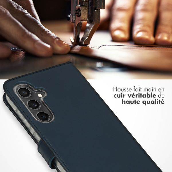 Selencia Étui portefeuille en cuir véritable Samsung Galaxy S23 FE - Bleu