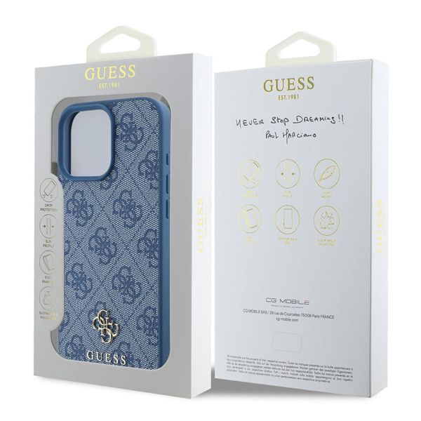 Guess Coque 4G Metal Logo MagSafe Apple iPhone 16 Pro Max - Bleu