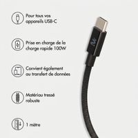 imoshion Adapteur secteur - Chargeur - 2 ports USB-C 40 W + câble tressé USB-C vers USB-C 100 W - 1 mètre - Noir