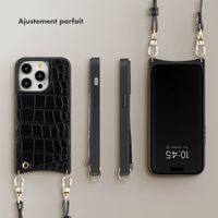 Selencia Coque de télephone Nova Croco avec cordon et porte-cartes Apple iPhone 14 Pro - Noir
