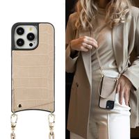 Selencia Coque de télephone Nova Croco avec cordon et porte-cartes Apple iPhone 14 Pro - Beige