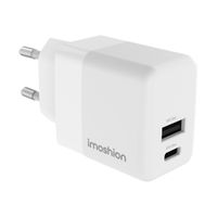 imoshion Chargeur - USB-C et USB-A - Power Delivery et Quick Charge - 35 W + câble USB-C vers USB-C - 1 mètre - Blanc