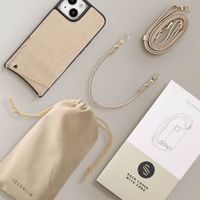 Selencia Coque de télephone Nova Croco avec cordon et porte-cartes Apple iPhone 15 - Beige