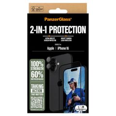 PanzerGlass Pack 2-en-1 - Protection d'écran antibactérienne Ultra-Wide Fit avec applicateur + Protection de caméra Apple iPhone 16