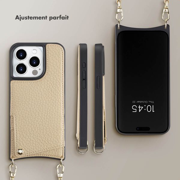Selencia Coque de télephone Nova avec cordon et porte-cartes Apple iPhone 15 Pro - Beige